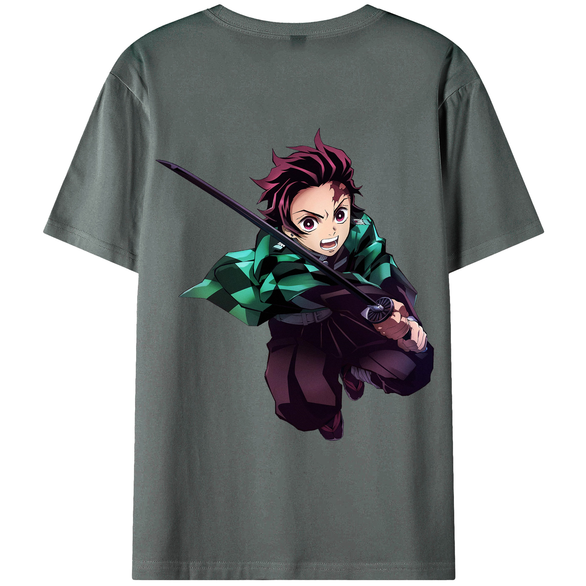 （画像用） 鬼滅の刃 竈門 炭治郎／かまど たんじろう Kamado Tanjirou 綿100％ メンズ半袖Tシャツ（バックプリント） 通気性